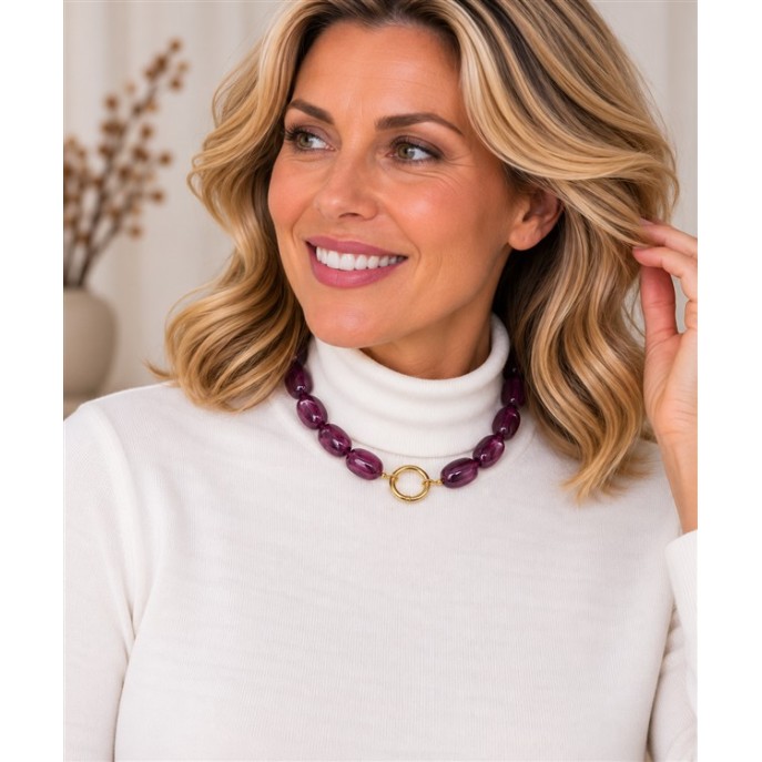 Bijoux Ketting kort grote kralen 8123452 paars goud